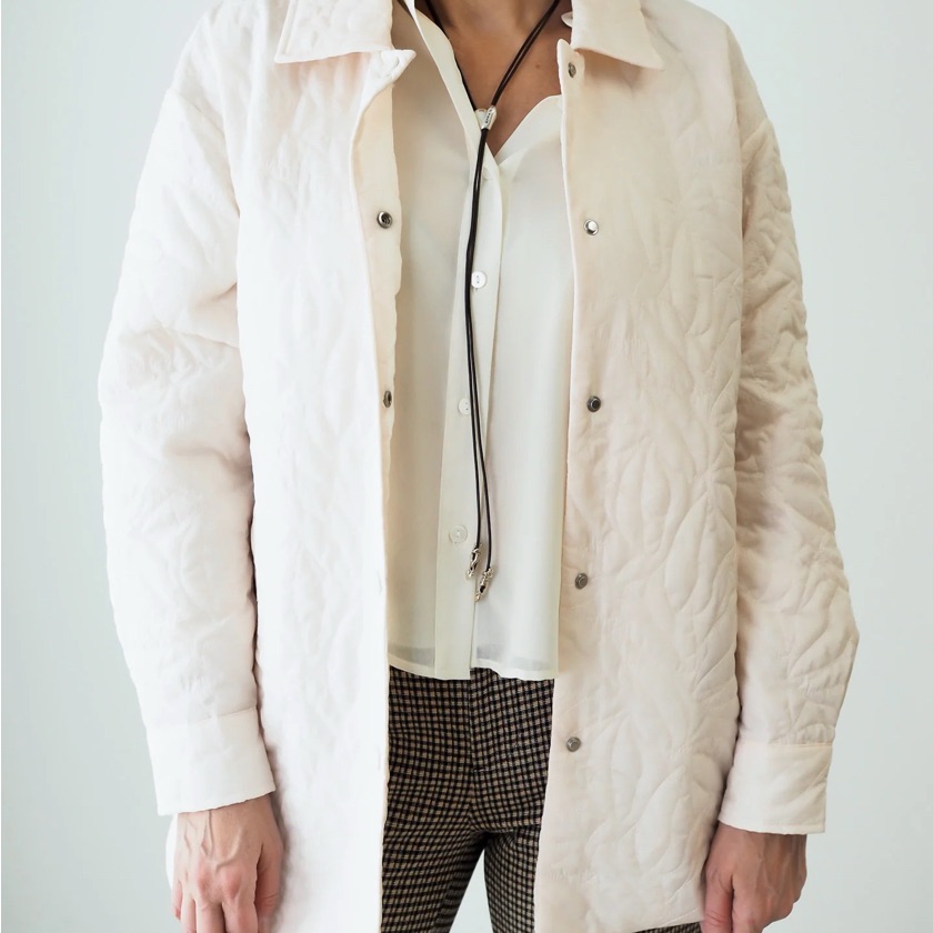 Tribel Jeans Women's Cream L/S Quilted Shacket Snap Closures Pockets Large New